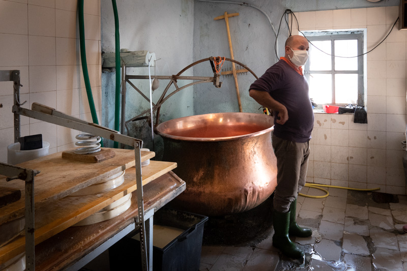 Fontina cheese copper cauldron